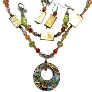 Handmade Jewelry Set by Surdigirl - Jewelry Set - Art Glass, Carnelian, Shell